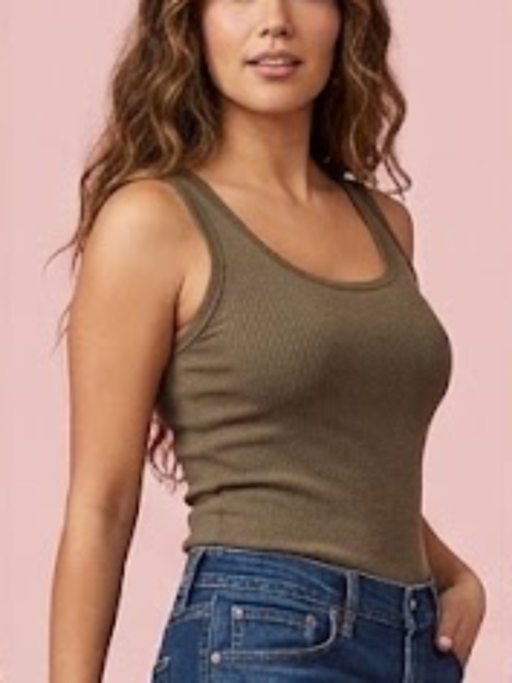 Women's Olive Knit Minimalist Soft Tank Top - size Small